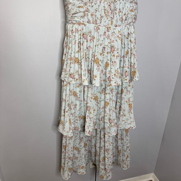 Lulus Cascading Crush Blue Floral Print Tiered Bustier Midi Dress Romantic Sz L - Picture 9 of 14